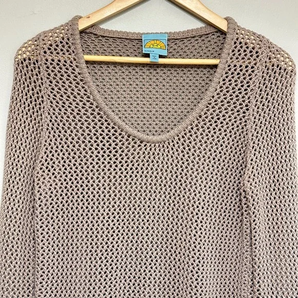 C&C California Fisherman Open Knit Sweater Top Women S Tan Beach Vacation Cruise - Picture 3 of 12